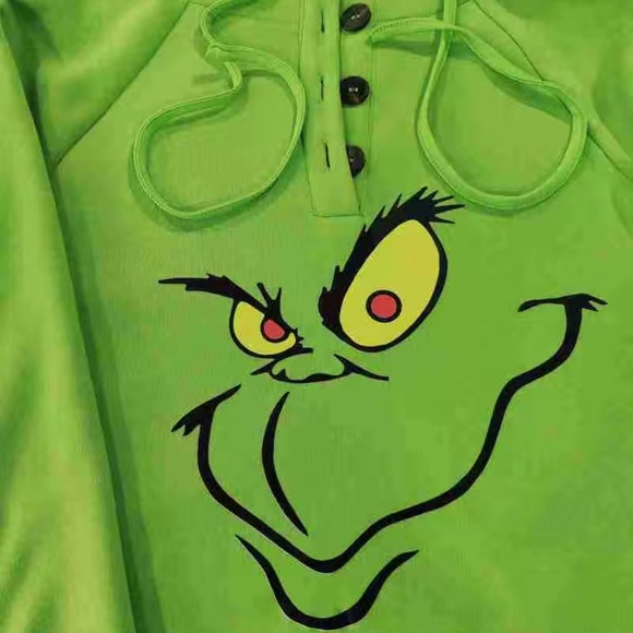 LAST 1 🎄 GREEN CHRISTMAS HOLIDAY GRINCH HOODED RAGLAN SWEATSHIRT Size Women’s M - Picture 4 of 8